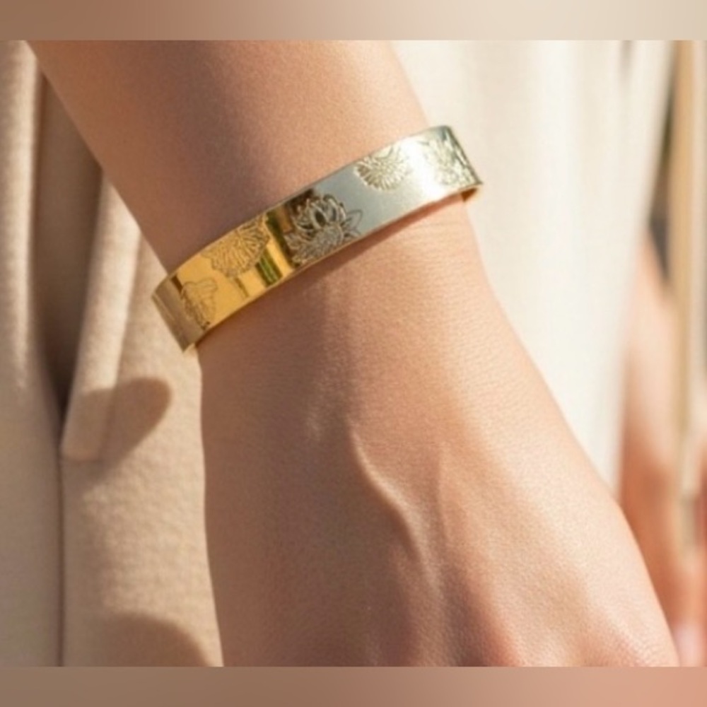 Elegant Gold Floral Bangle, Silver Crystal Bangle